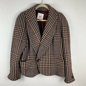 MONDI Women's EU 36 4/6 Herringbone Cashmere Wool Pea Coat Burgundy Beige